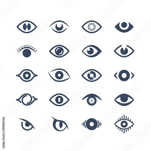 Human eye, supervision and view symbols. Looking eyes vector silhouette icons