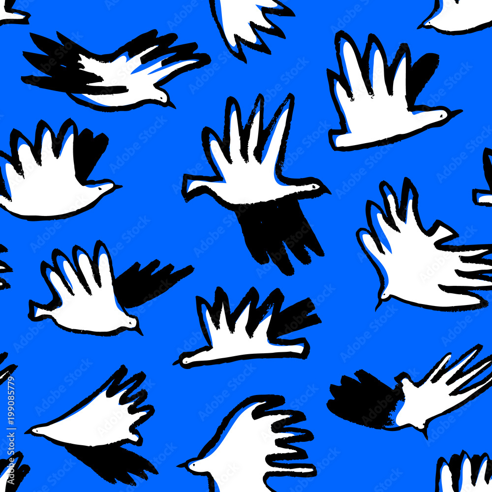 Doodle birds seamless pattern. Background with funny flying animals in the sky. Doodle birds seamless pattern. Background with funny flying animals in the sky.