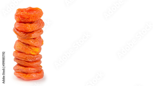 fresh vitamin dried apricots isolated on white background, health snack. copy space, template. photo