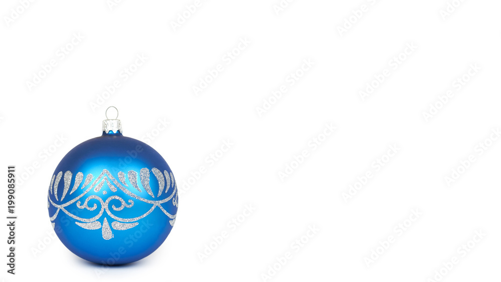 Cristmas decoration, glass blue ball isolated on white background. New Year object. copy space, template Cristmas decoration, glass blue ball isolated on white background. New Year object. copy space, template