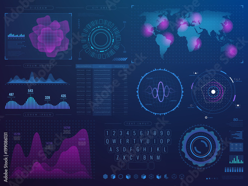 Futuristic hud interface. Science future tech vector ui with infographic elements