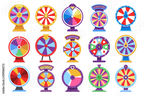 Roulette fortune spinning wheels flat icons casino money games - bankrupt or lucky vector elements photo