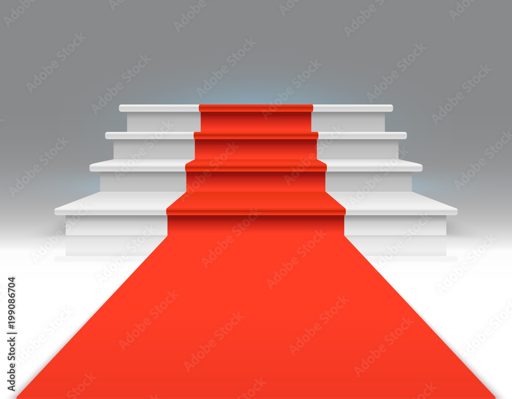 Red carpet on white walking stairs. Success, business growth and award vector abstract exclusive background Red carpet on white walking stairs. Success, business growth and award vector abstract exclusive background
