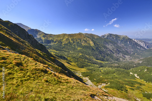 Green meadows surrounding the high peaks of the West Tatra mountains