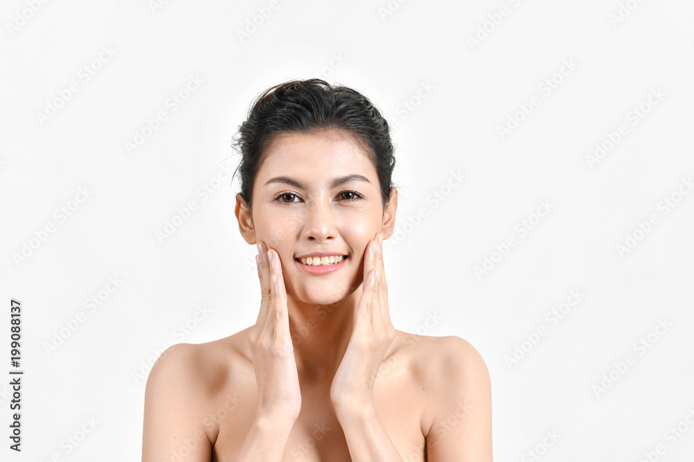 The concept of healthy beautiful woman. Beautiful women keep healthy. Beautiful women take care of skin health. Beautiful girl on white background The concept of healthy beautiful woman. Beautiful women keep healthy. Beautiful women take care of skin health. Beautiful girl on white background