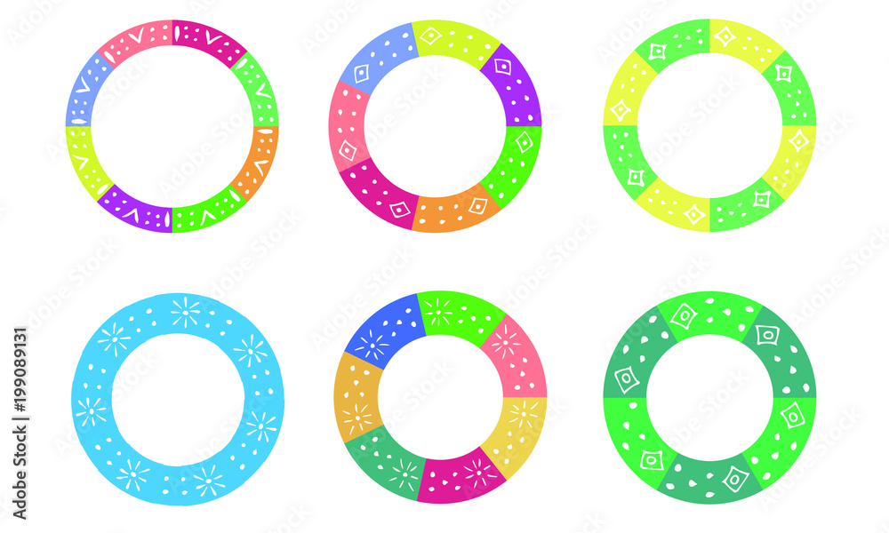 Set of round frame of hand drawing elements, colorful, vector illustration. Set of round frame of hand drawing elements, colorful, vector illustration.