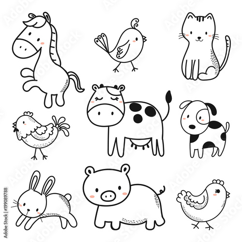 Fototapeta Naklejka Na Ścianę i Meble -  cute animals sketch vector set
