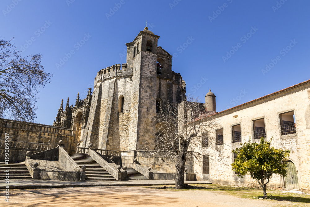Convent of Christ, Tomar, Portugal. Full view of the church, constructed by the Knights Templar. A World Heritage Site since 1983
