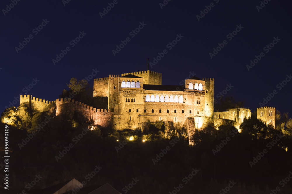 Night view of the Castle of Leiria (Castelo de Leiria), a medieval castle overlooking the city Leiria, in the Centro Region of Portugal