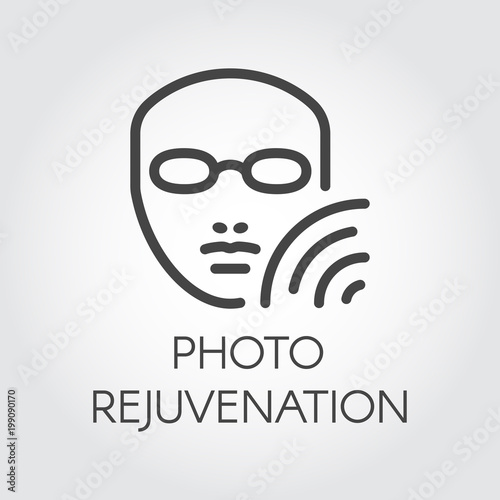 Photo rejuvenation line icon. Abstract human portrait. Cosmetology, skincare, healthcare treatment concept. Contour of face. Graphic outline label. Vector illustration