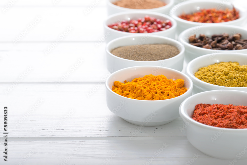 Various spices selection. Isolated on white background Various spices selection. Isolated on white background
