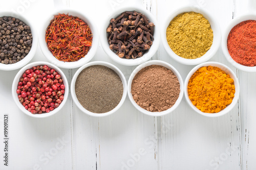Various spices selection. Isolated on white background