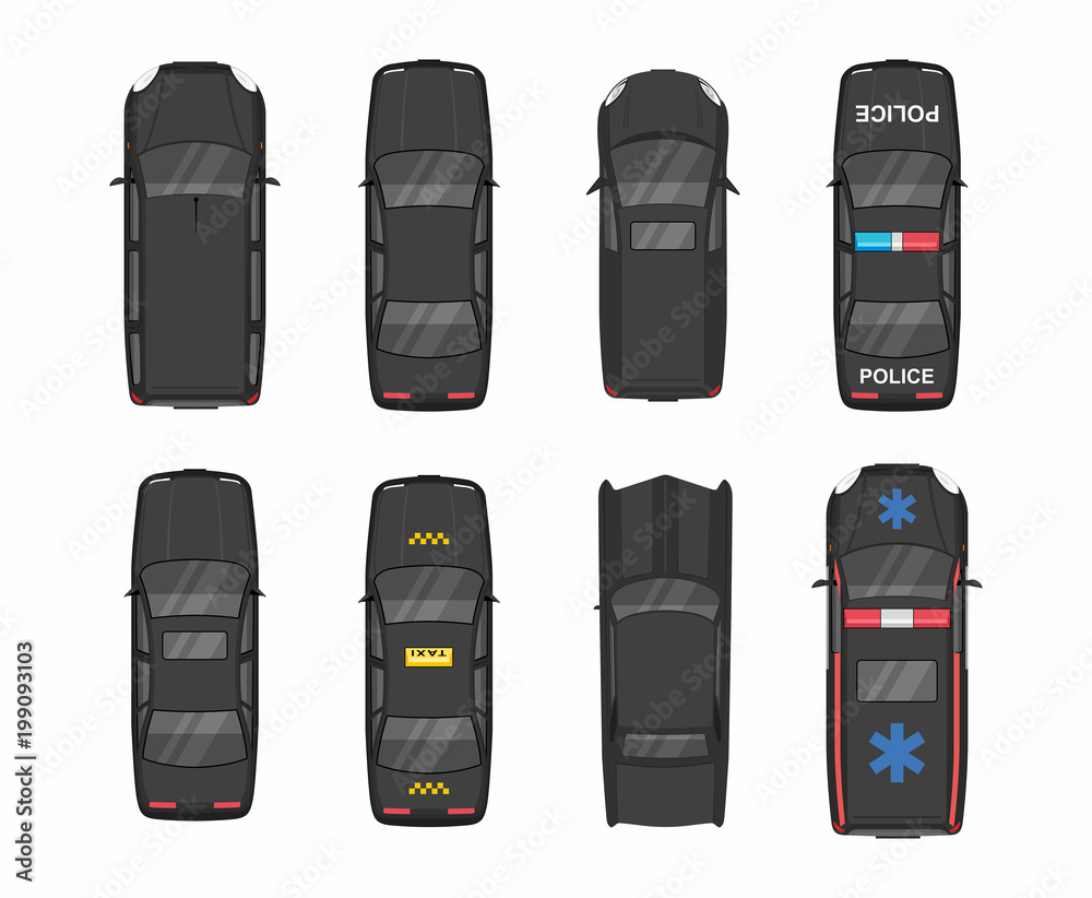 Fototapeta premium Black Different Cars. Top View