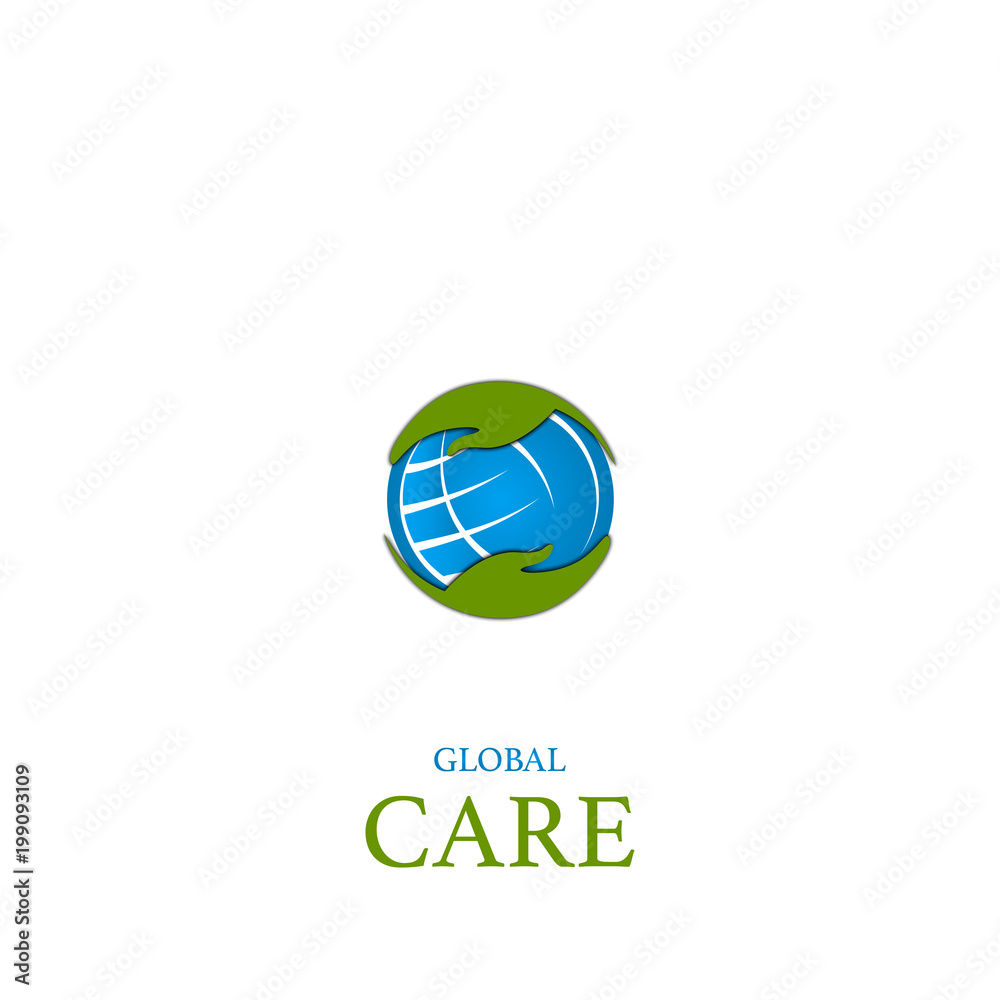 Global care concept with globe and hands logo, vector design elements Global care concept with globe and hands logo, vector design elements