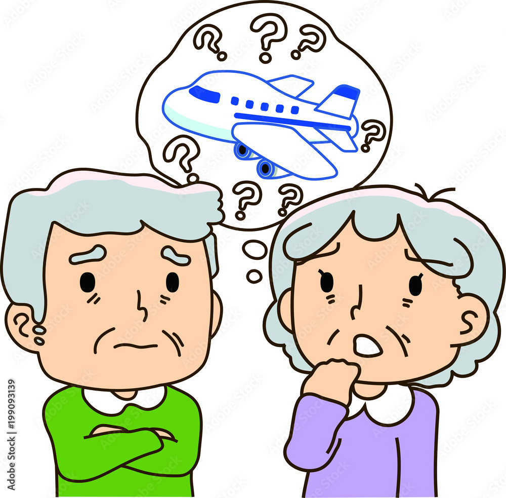 Obraz premium The elderly couple, aircraft, travel, anxiety