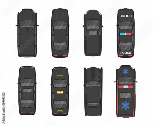 Black Different Cars. Top View
