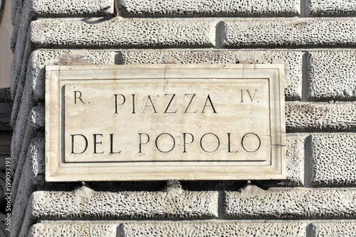 Straßenschild, Piazza del Popolo, Rom, Italien, Europa