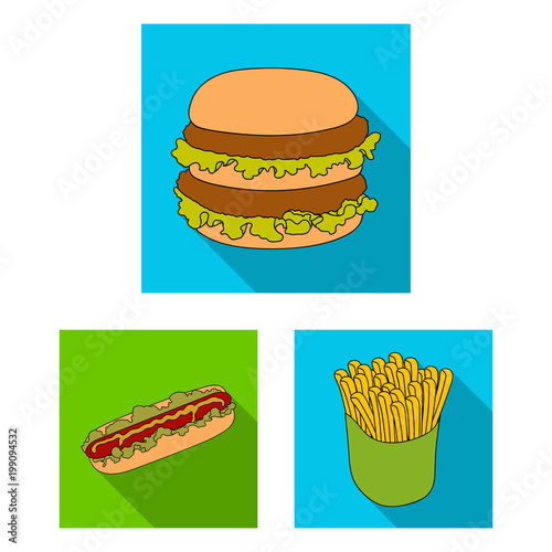 Fast food flat icons in set collection for design.Food from semi-finished products vector symbol stock web illustration.