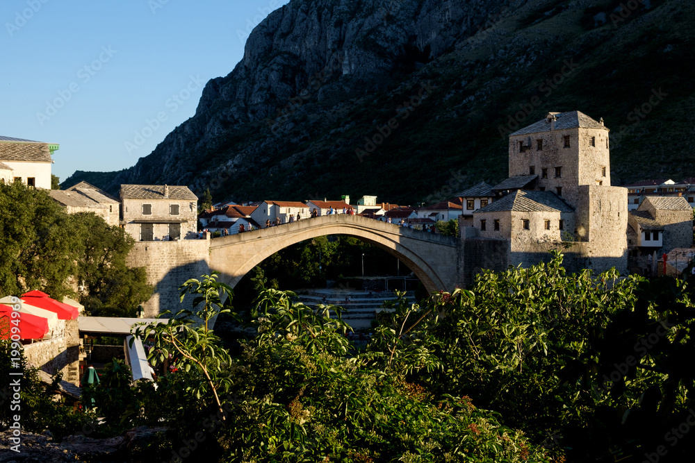 the bridge of Mostar in the afternoon