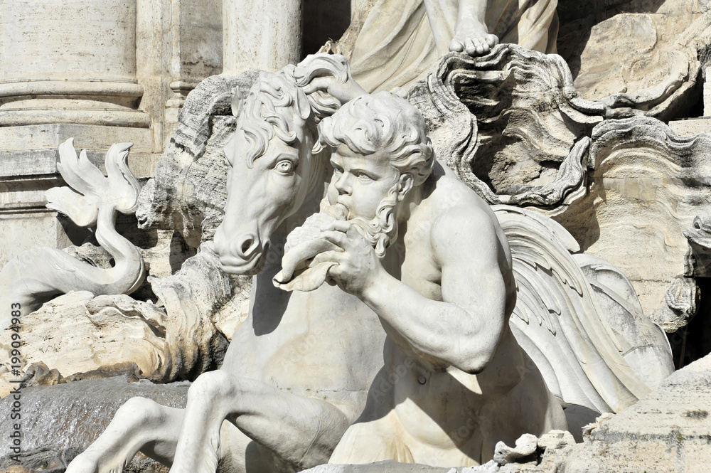 Detail, Pferd mit Triton, Brunnen Fontana di Trevi, Rom, Latium, Italien, Europa