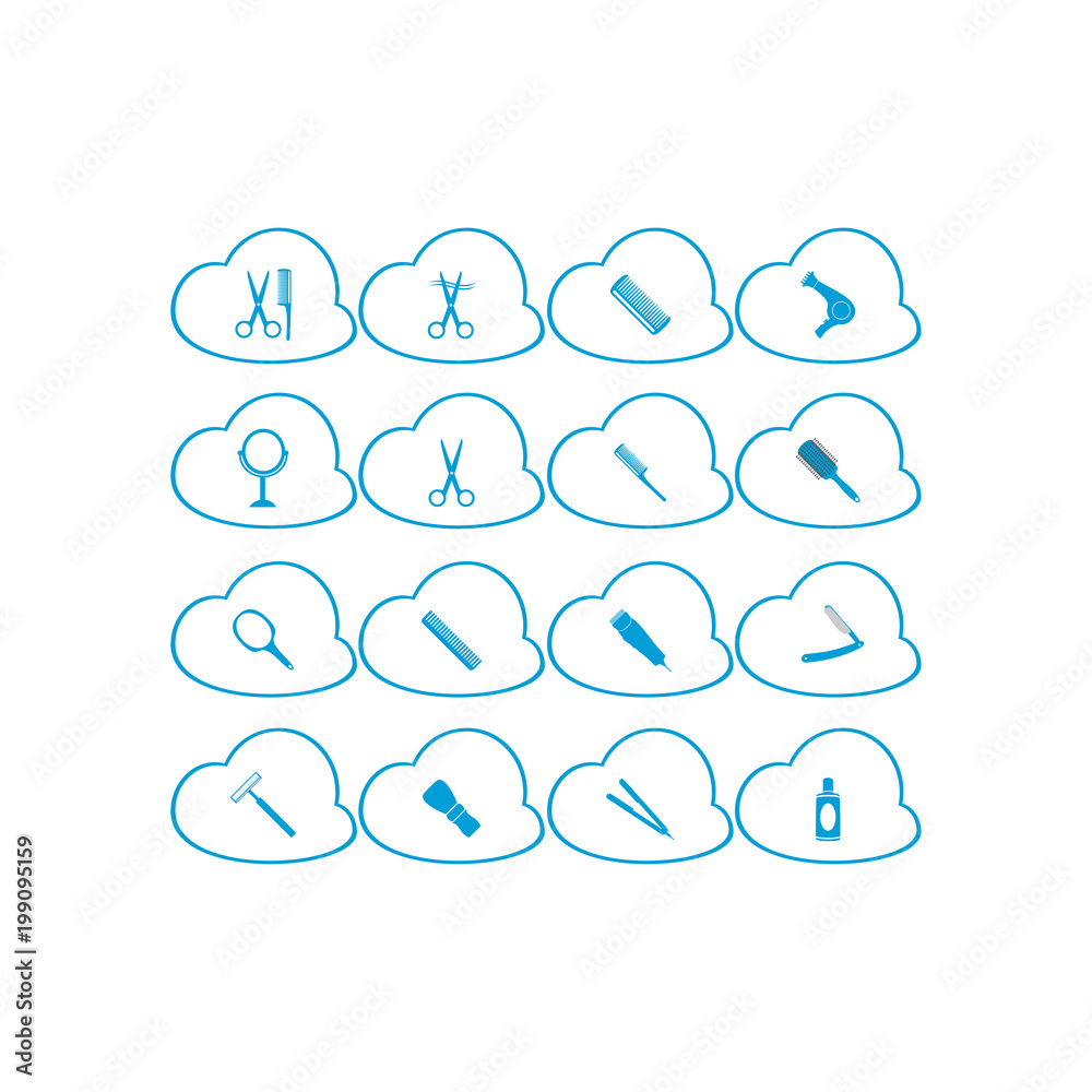 Obraz premium Barber beauty salon accessories. Flat set icon vector illustration.