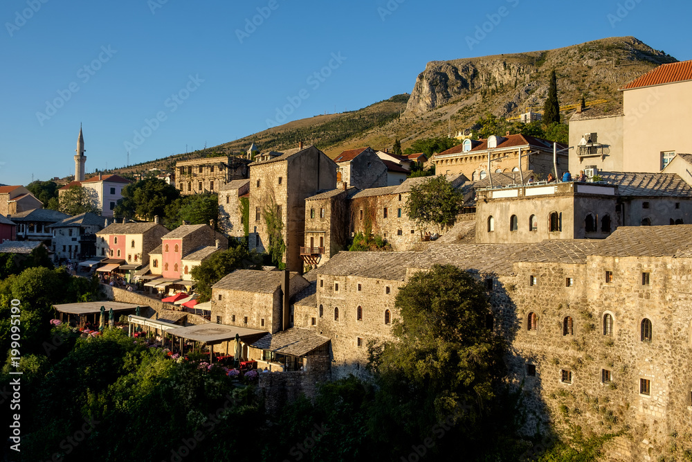 mostar city view, medieval houses