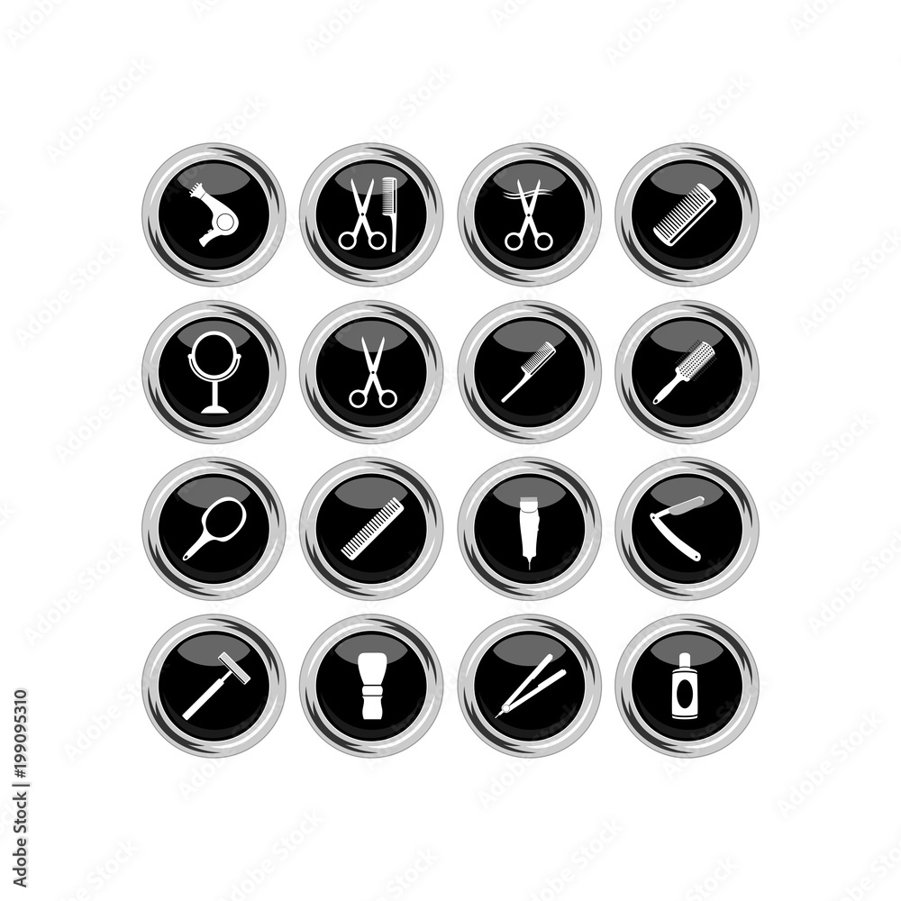 Barber beauty salon accessories. Flat set icon vector illustration. Barber beauty salon accessories. Flat set icon vector illustration.