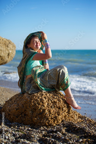 Photography Little baby girl in traditional Indian Sari