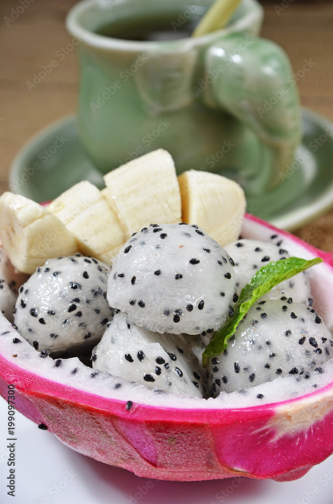 Closeup of exotic dragon fruit Closeup of exotic dragon fruit