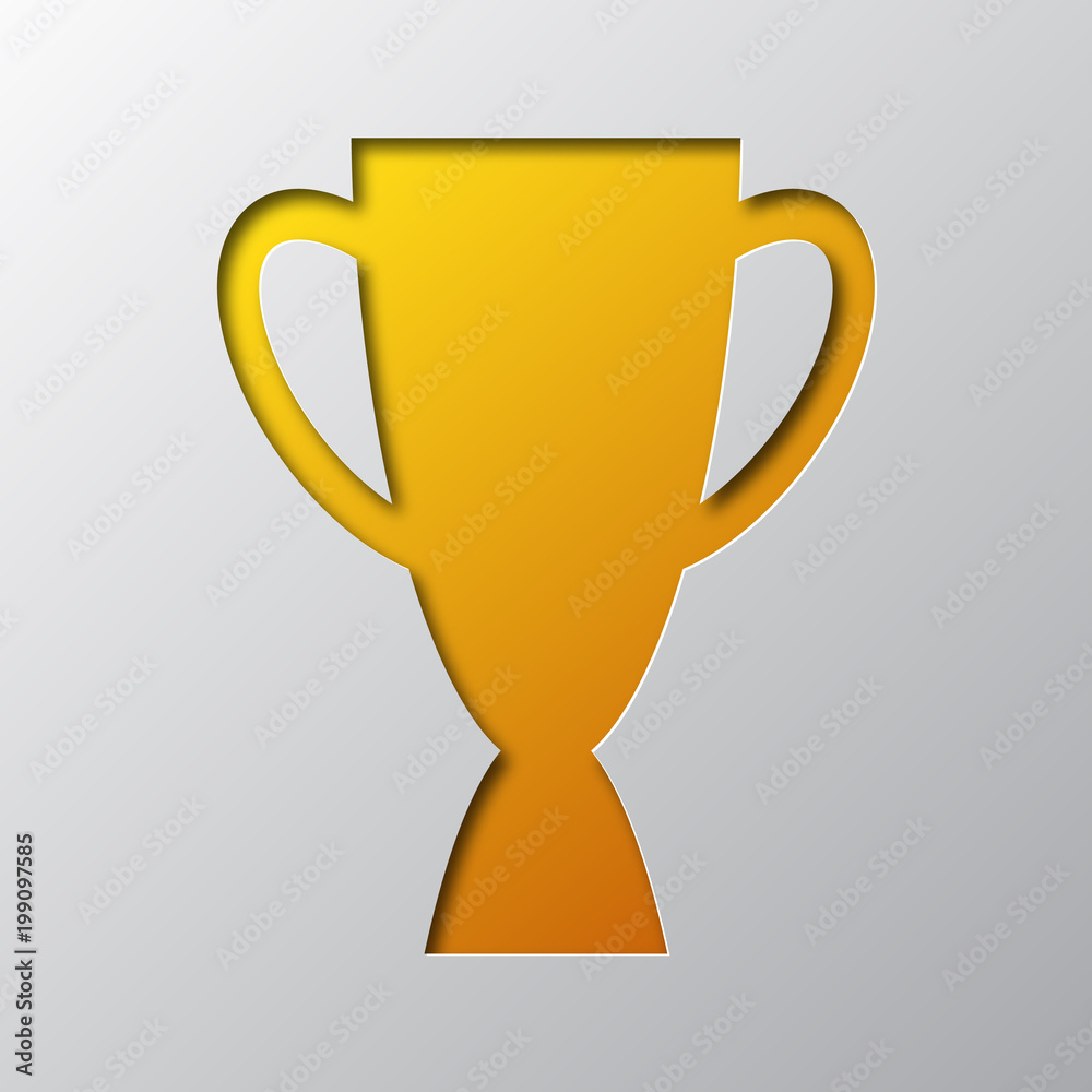 Paper art of the yellow trophy Cup. Vector illustration.