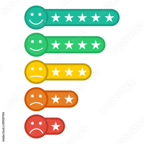 Emoji with star rating. Feedback emoticon. Star rating