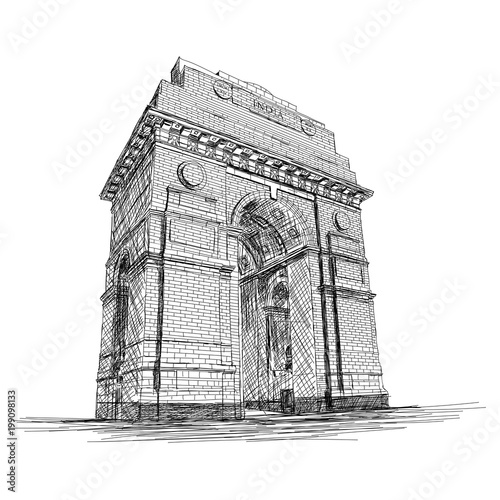 India Gate Vector Sketch Illustration War Memorial, New Delhi, India