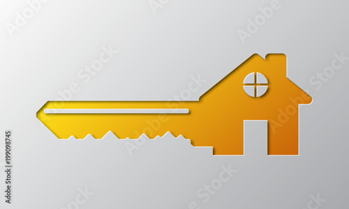 Paper art of the house with key. Vector illustration