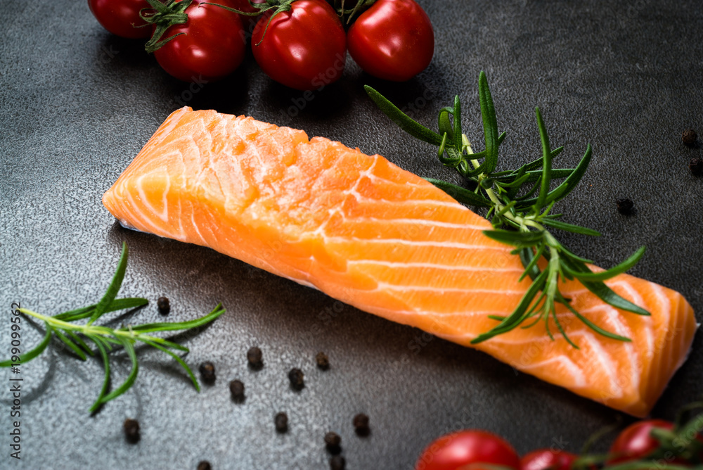 Fresh salmon on the cutting board. Fresh salmon on the cutting board.