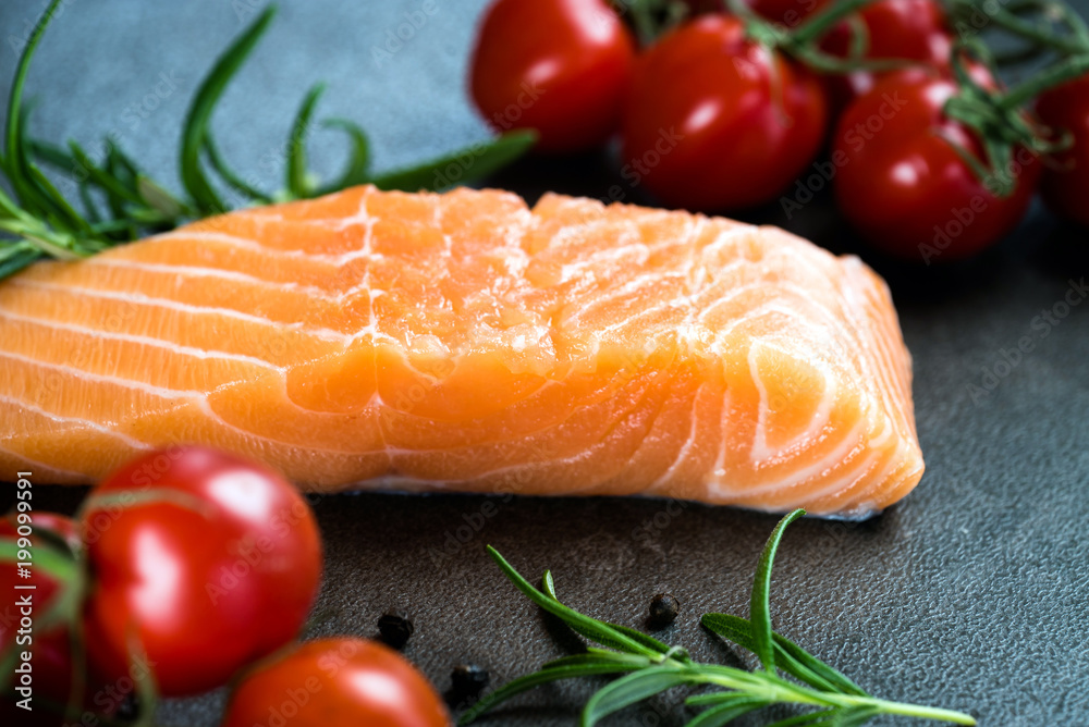 Fresh salmon on the cutting board. Fresh salmon on the cutting board.