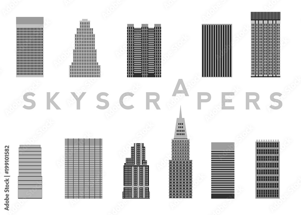 Set of Skyscrapers Simple Cartoon Picture for Design