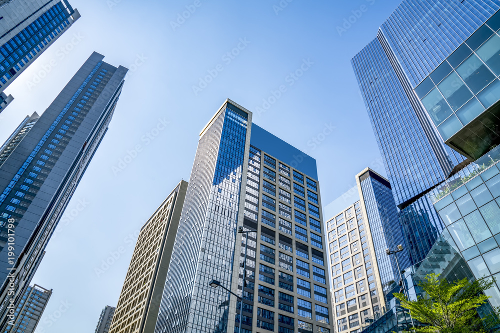 The architectural landscape of the commercial building in the city center of the city