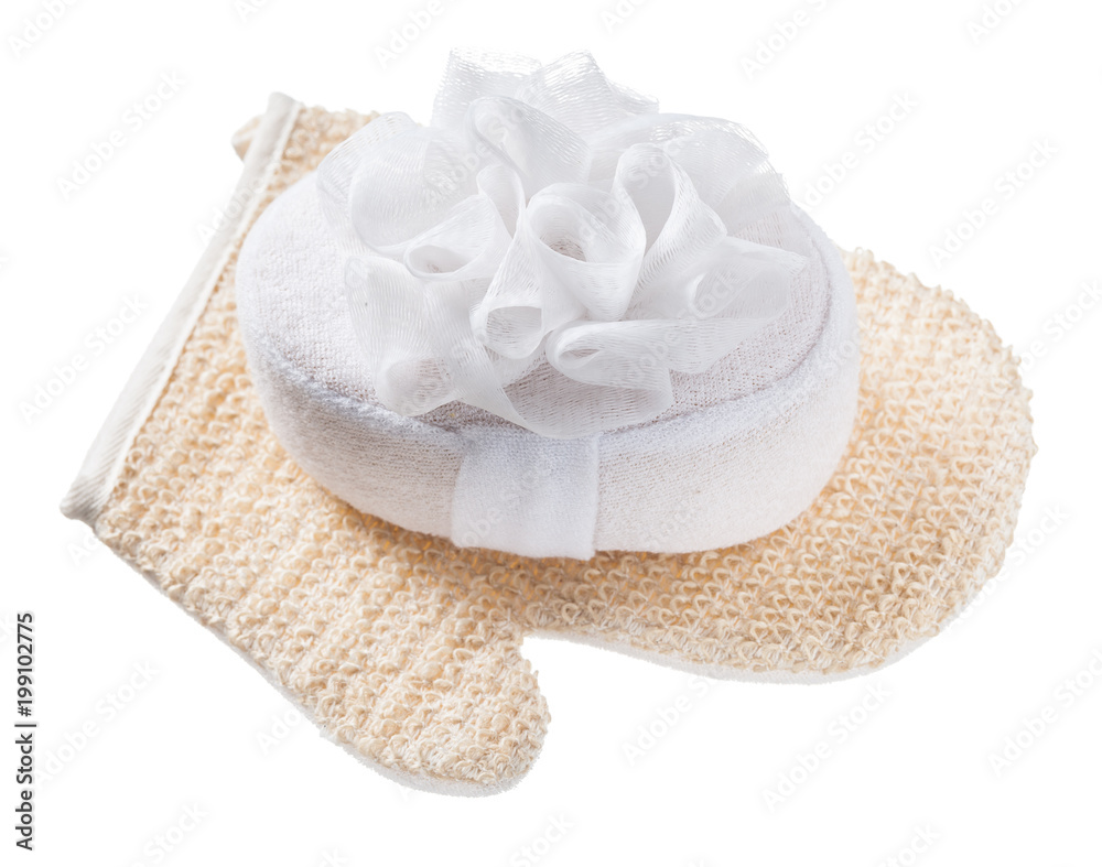 Bath sponge washcloth isolated on white Bath sponge washcloth isolated on white