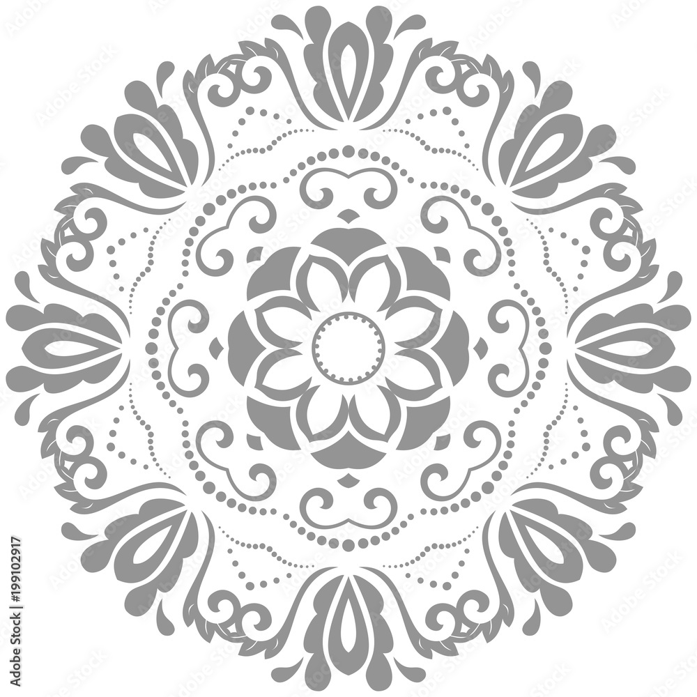 Oriental vector pattern with arabesques and floral elements. Traditional classic silver round ornament. Vintage pattern with arabesques Oriental vector pattern with arabesques and floral elements. Traditional classic silver round ornament. Vintage pattern with arabesques