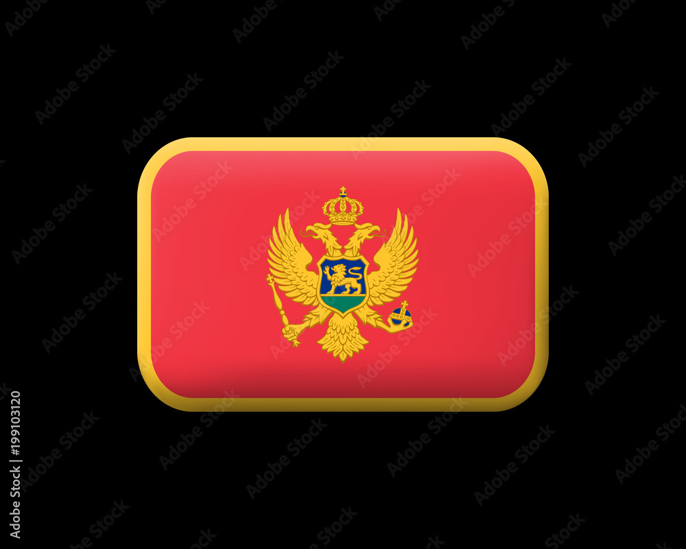 Flag of Montenegro. Matted Vector Icon and Button. Rectangular Shape