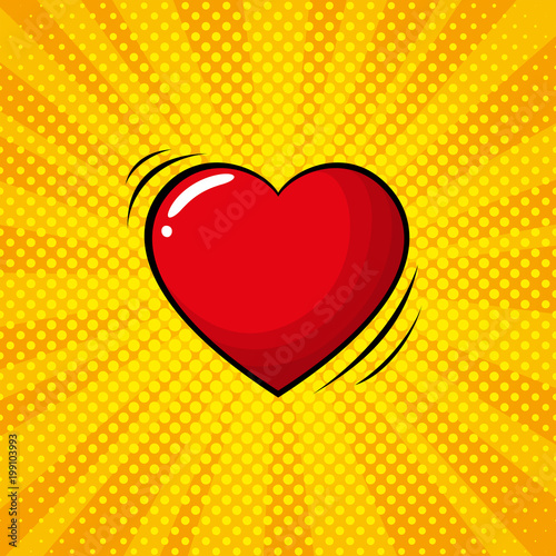 Colorful pop art retro heart, comic style. 