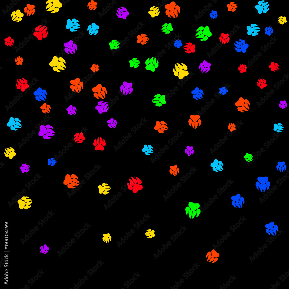 Colorful Bear Footprints. Prints of Paws with Big Claws for Petshop Design or for Goods for Pets. Simple Pattern for Print, Logo or Poster. Vector Confetti Background. Colorful Bear Footprints. Prints of Paws with Big Claws for Petshop Design or for Goods for Pets. Simple Pattern for Print, Logo or Poster. Vector Confetti Background.