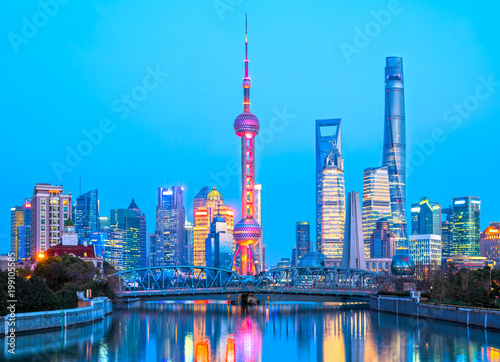 Panoramic view of Shanghai skyline at su set  China.