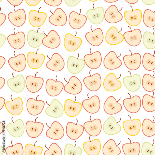 Apples simple seamless pattern slice fruit isolated on white background. Vector