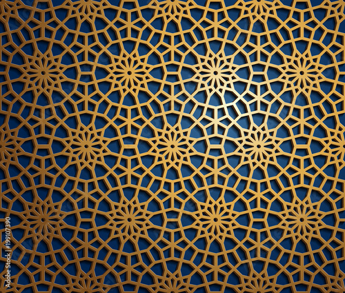 Set of islamic oriental patterns  Seamless arabic geometric ornament collection. Vector traditional muslim background. east culture  indian heritage  arabesque  persian motif  3D. Ramadan kareem. Gold