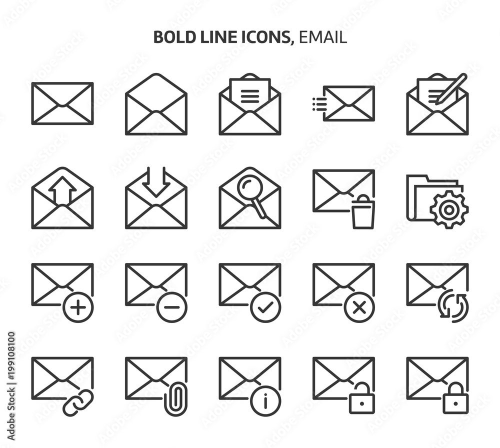 Email, bold line icons
