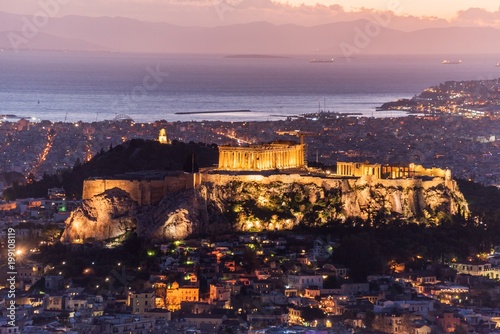 View of Athens and the Acropolis during nightfall