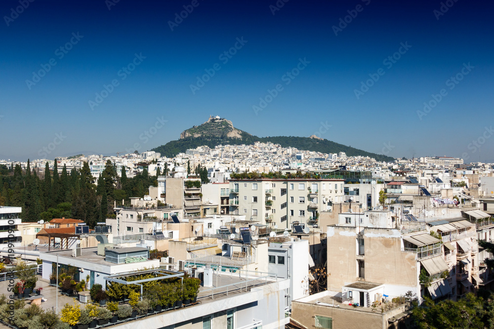 Mount Lycabettus from distance, Athens, Greece, Europe