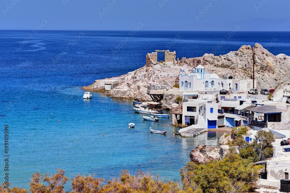 Fishing haven of Firopotamos on the Cycladic island of Milos, Greece