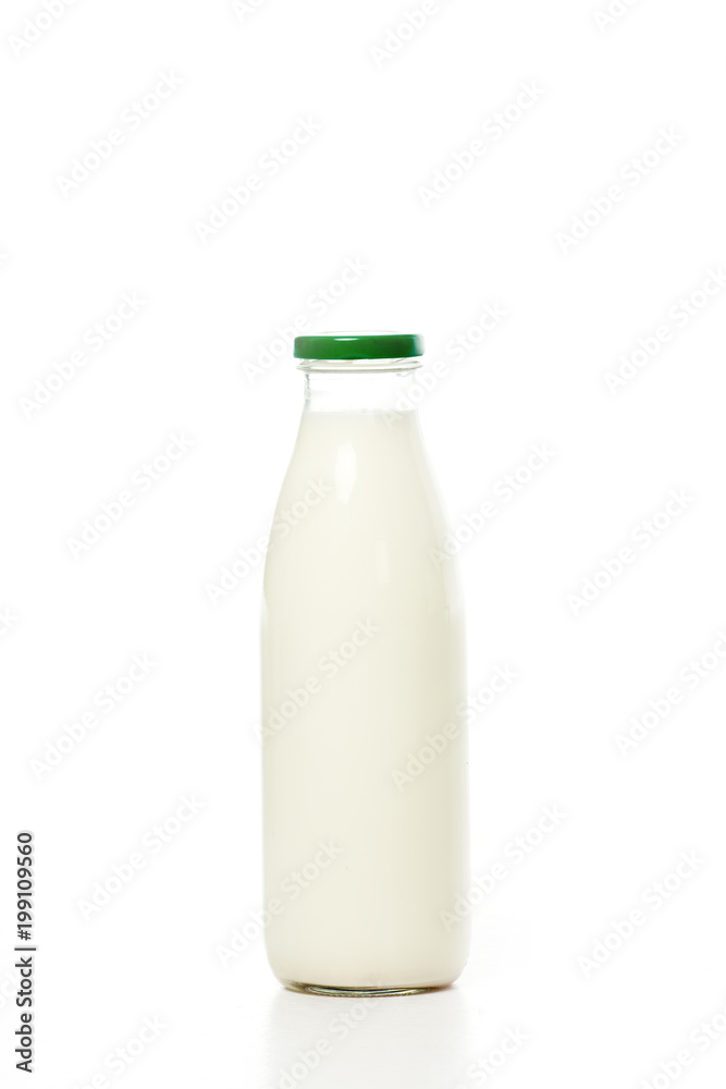 close-up view of bottle with fresh organic milk isolated on white close-up view of bottle with fresh organic milk isolated on white